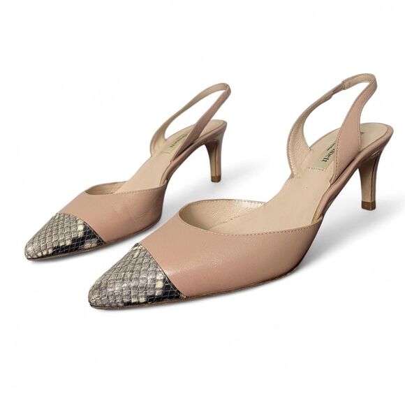 L.K. Bennett Keira Pumps Nude Blush Leather Slingback Kitten Heels Size 36.5 - Picture 1 of 8